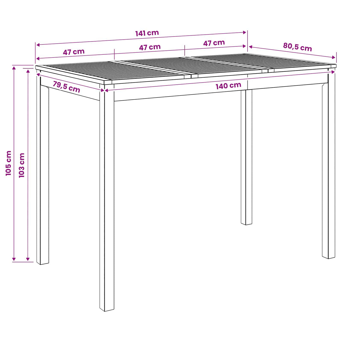 Sodo Baro Stalas Balta 141 x 80,5 x 105 cm