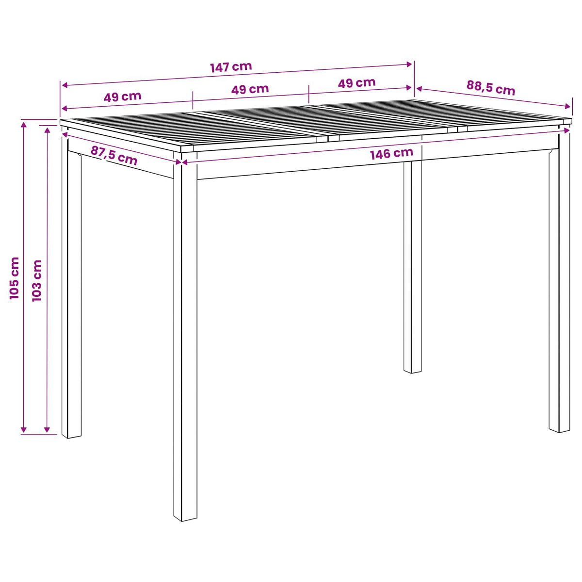 Sodo Baro Stalas Balta 147 x 88,5 x 105 cm