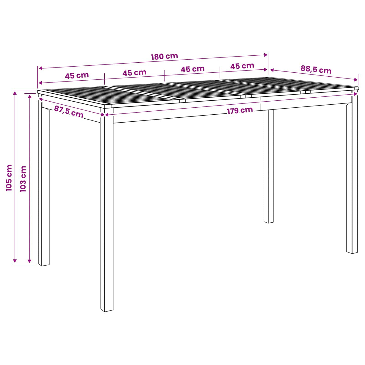 Sodo Baro Stalas Balta 180 x 88,5 x 105 cm