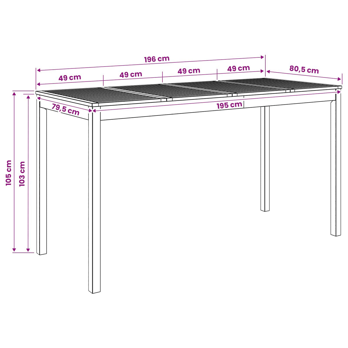 Sodo Baro Stalas Balta 196 x 80,5 x 105 cm