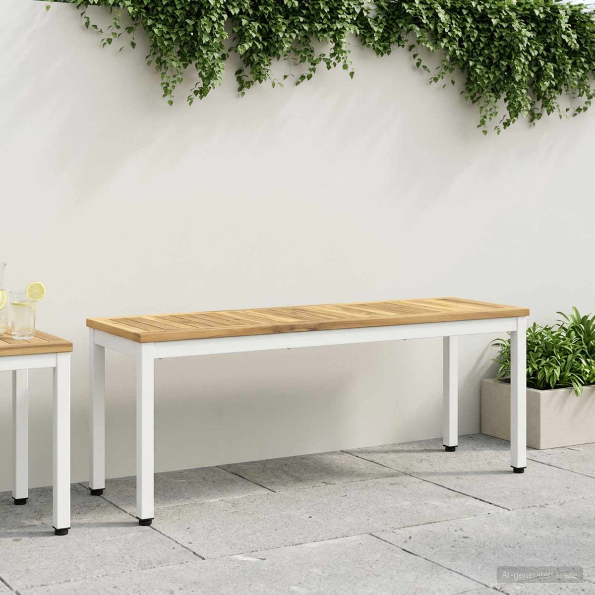 Sodo suolas 108,5 x 35 x 45 cm Kietos akacijos mediena Balta