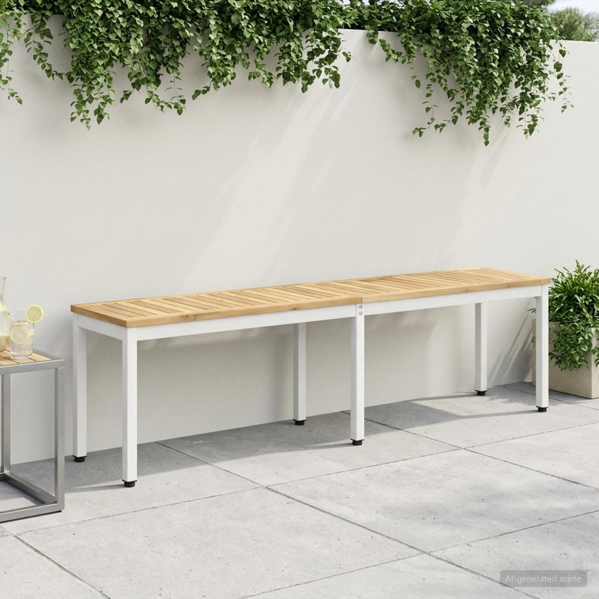 Sodo suolas 161 x 35 x 45 cm Kietos akacijos mediena Balta