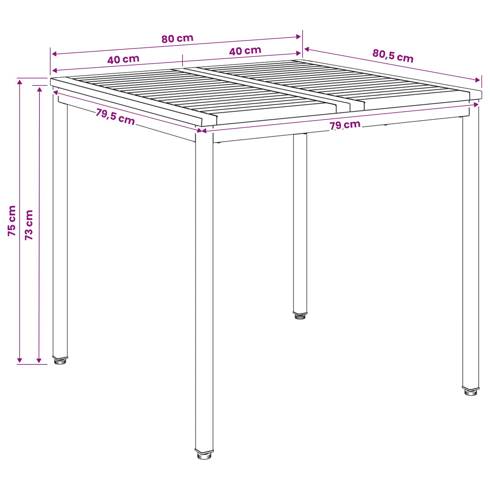 Sodo vakarienės stalas Balta 80 x 80,5 x 75 cm