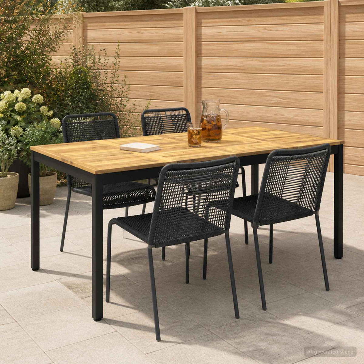 Sodo vakarienės stalas Balta ir juoda 180 x 88,5 x 75 cm