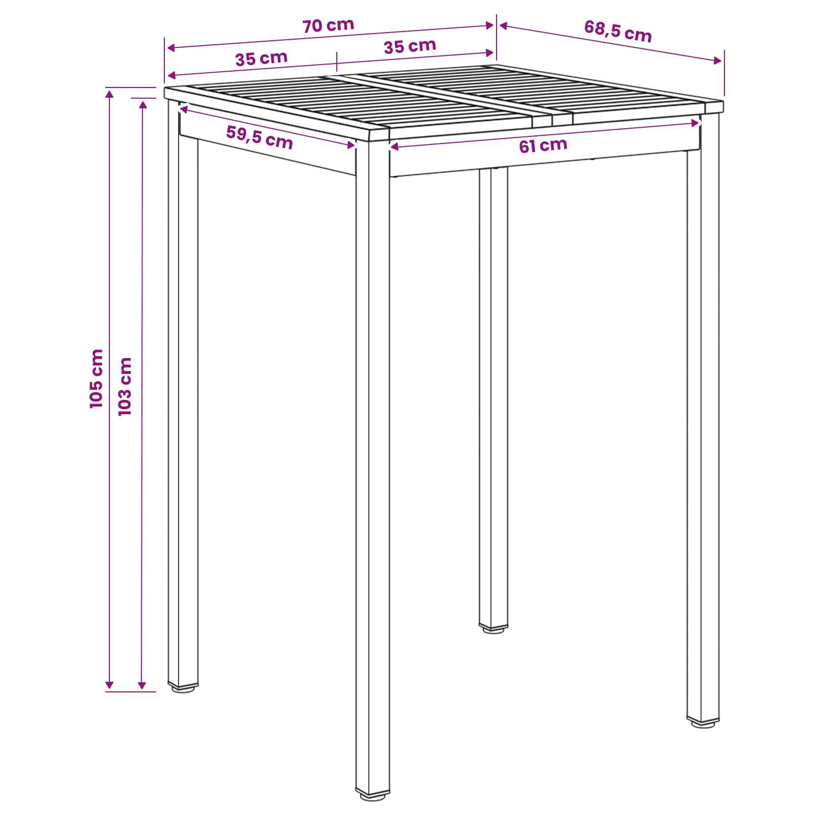 Sodo Baro Stalas Balta 70 x 68,5 x 105 cm