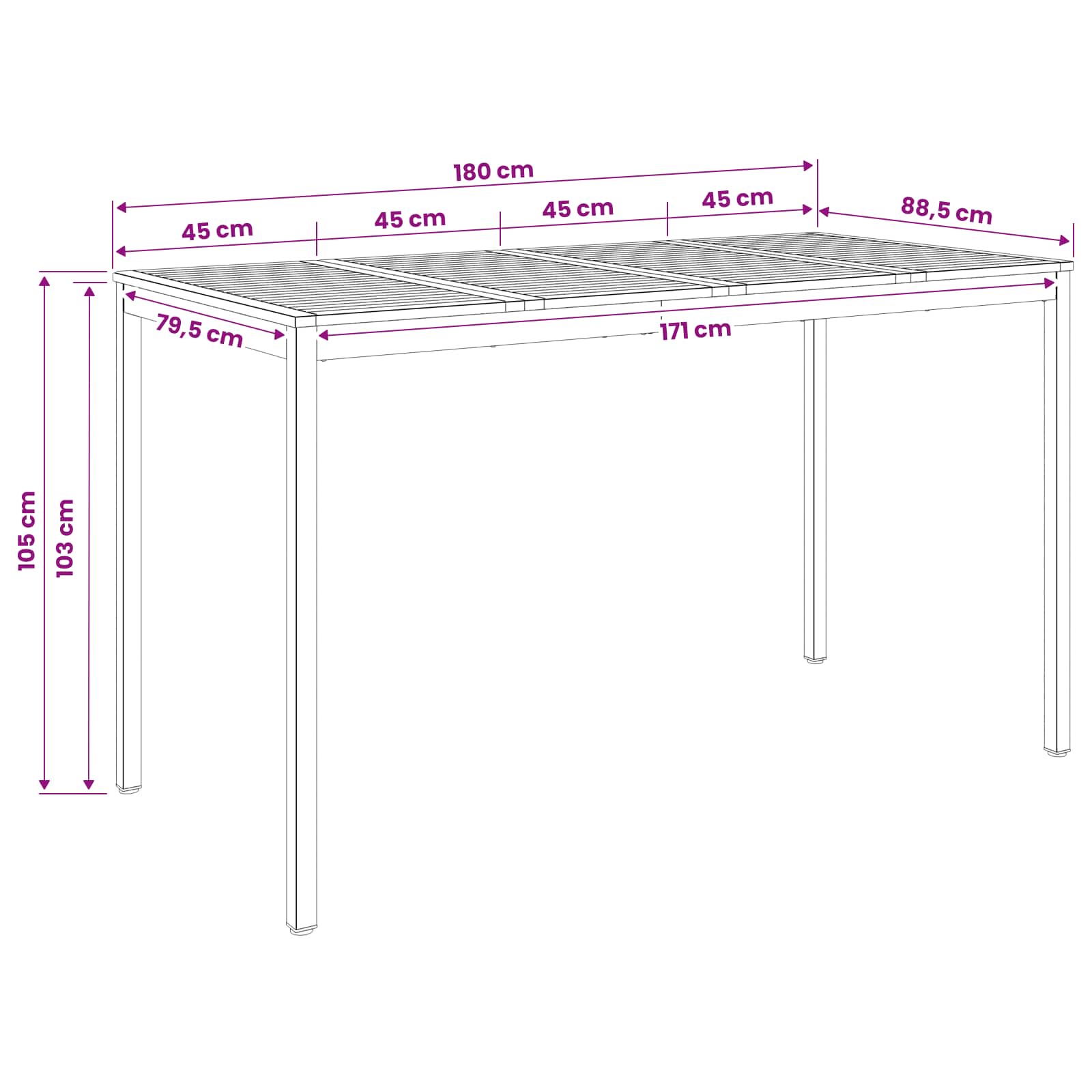 Sodo Baro Stalas Balta 180 x 88,5 x 105 cm