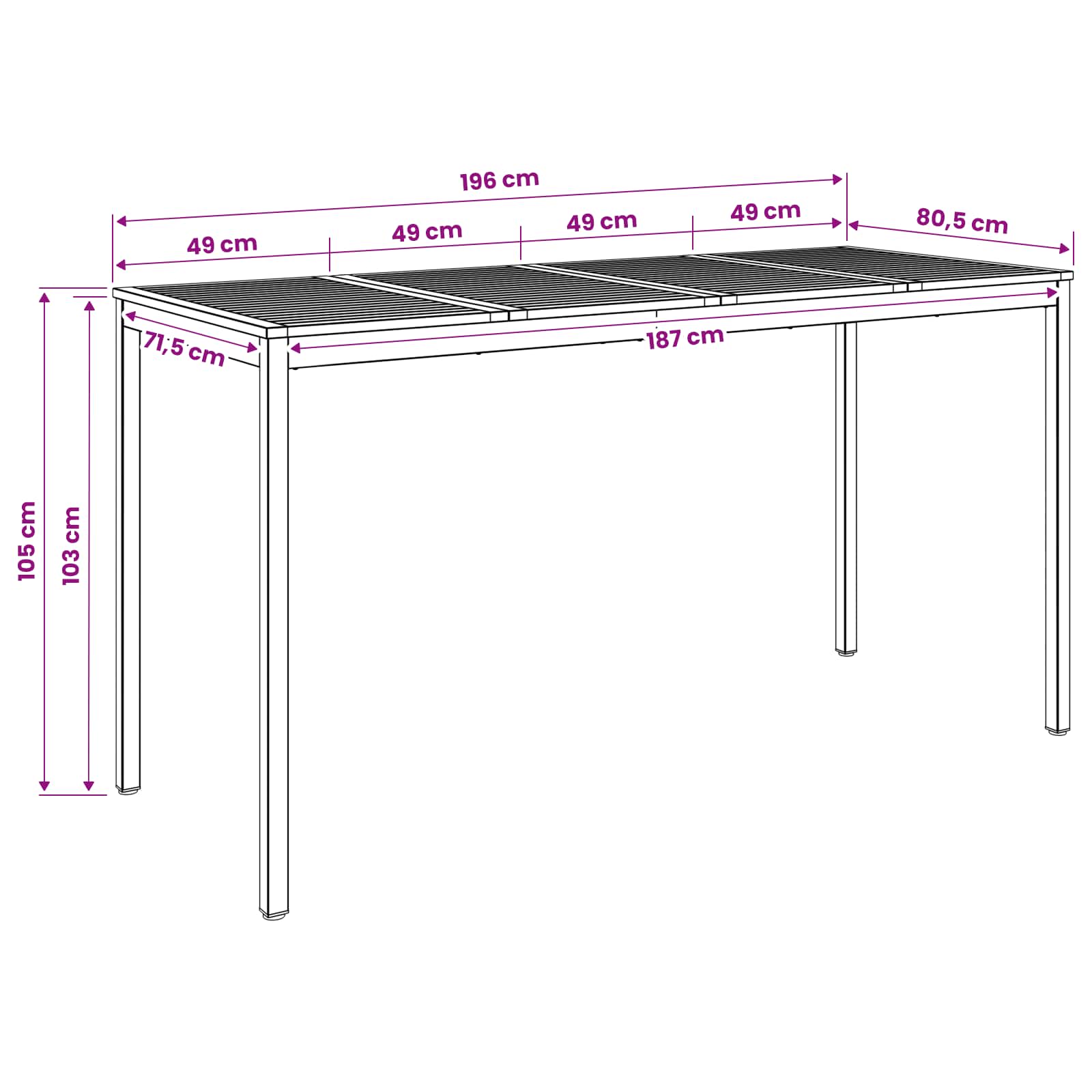 Sodo Baro Stalas Balta ir juoda 196 x 80,5 x 105 cm