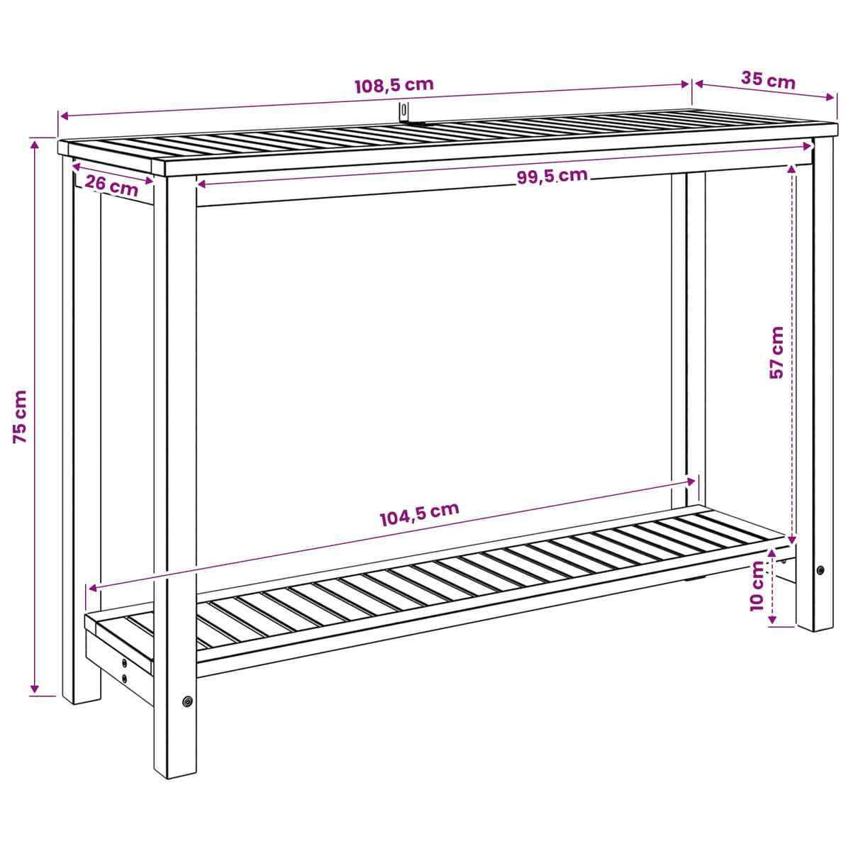 Sodo konsolinis stalas Balta apdaila 108,5 x 35 x 75 cm