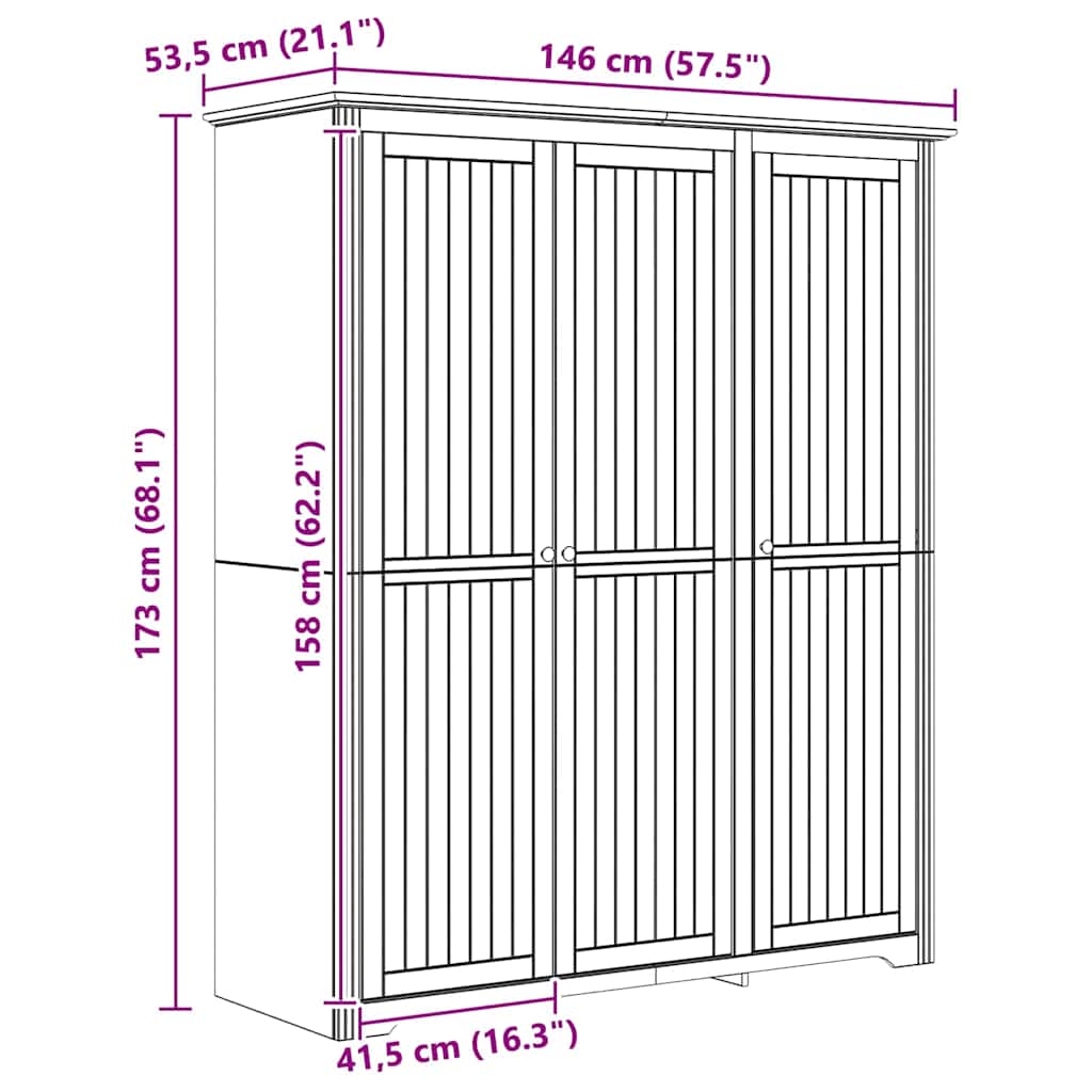 BODO Honey Brown Wardrobe 146 x 53.5 x 173 cm Treated wood