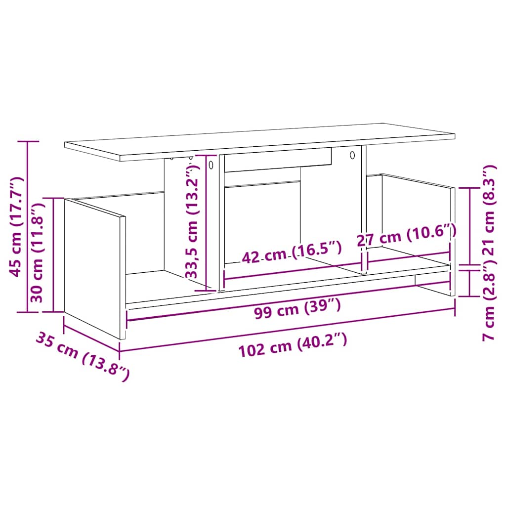 TV Stand White 102 x 35 x 45 cm Engineered wood