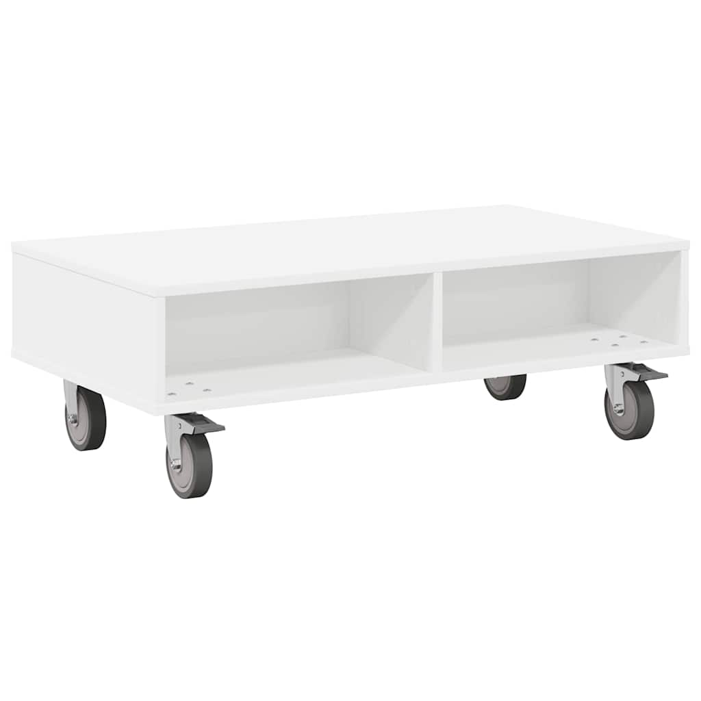 Galds ar riteņiem Balts 90 x 50 x 30 cm Apstrādāta koksne