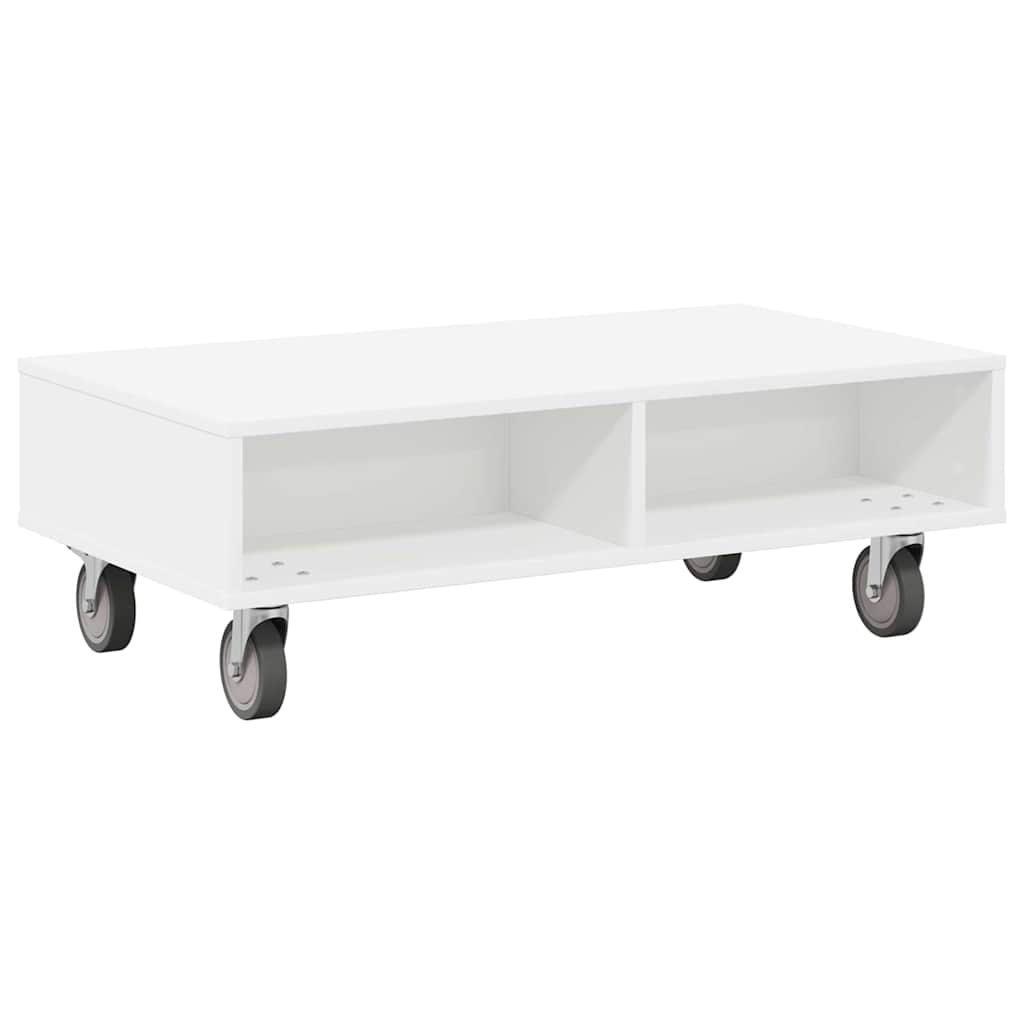 Galds ar riteņiem Balts 90 x 50 x 30 cm Apstrādāta koksne