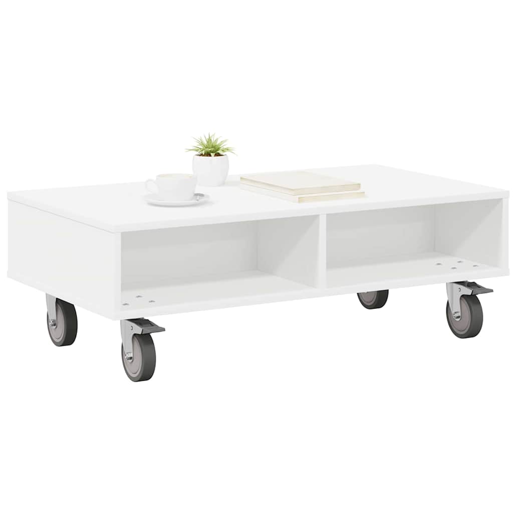 Galds ar riteņiem Balts 90 x 50 x 30 cm Apstrādāta koksne