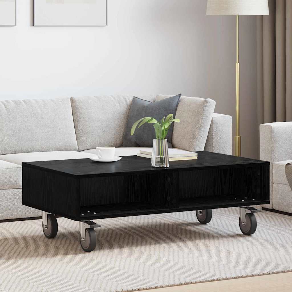 Coffee table with castors Black oak 90 x 50 x 30 cm