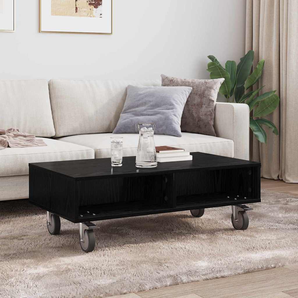 Coffee table with castors Black oak 90 x 50 x 30 cm