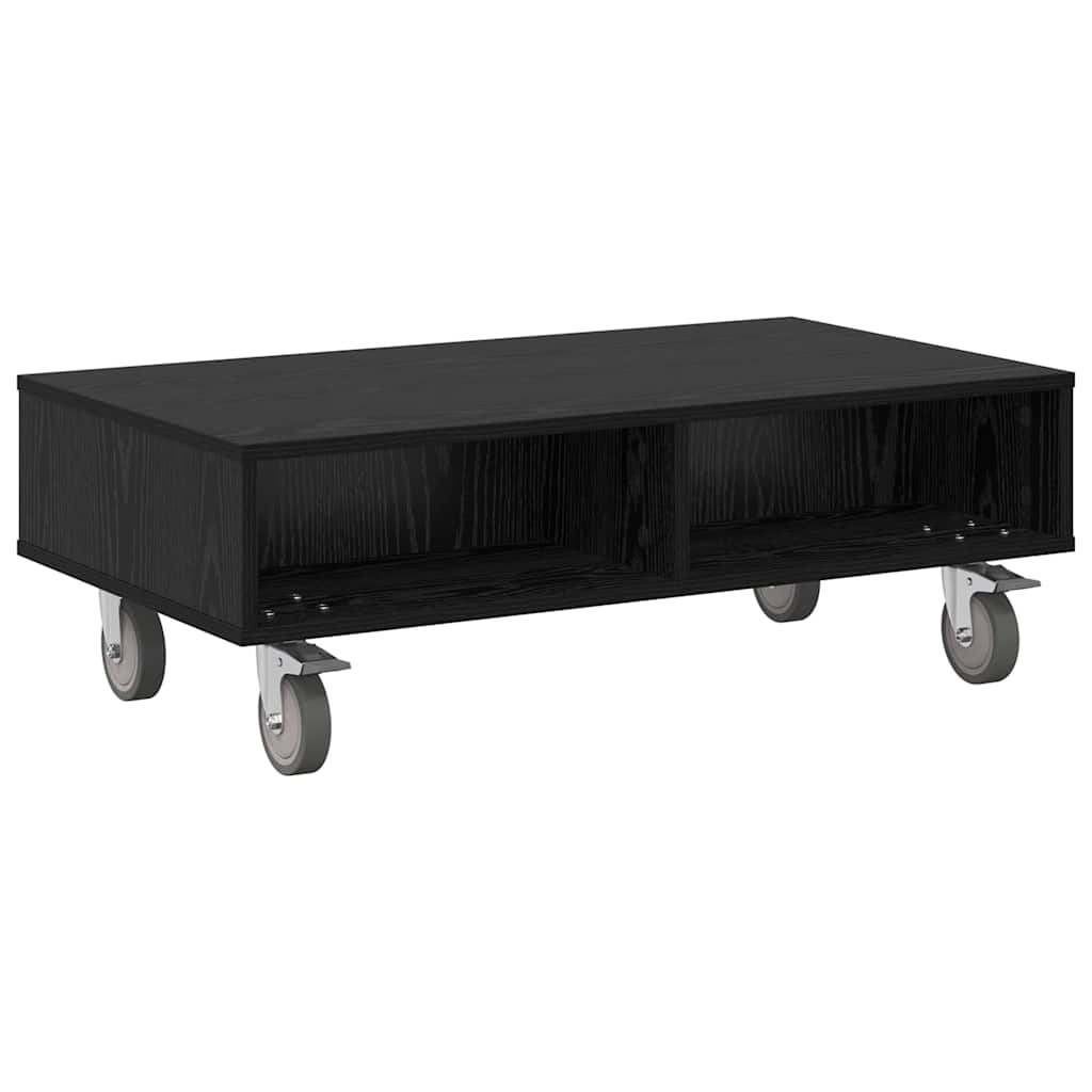 Coffee table with castors Black oak 90 x 50 x 30 cm