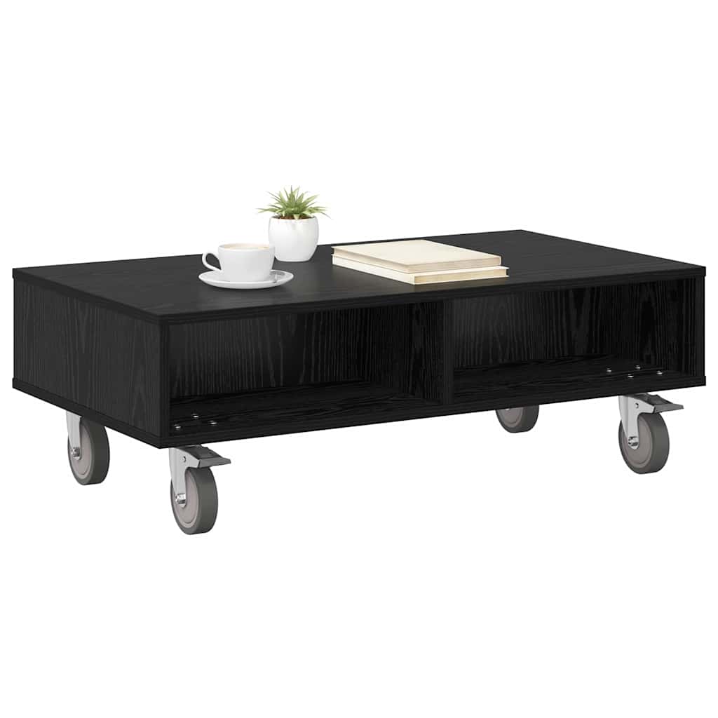 Coffee table with castors Black oak 90 x 50 x 30 cm