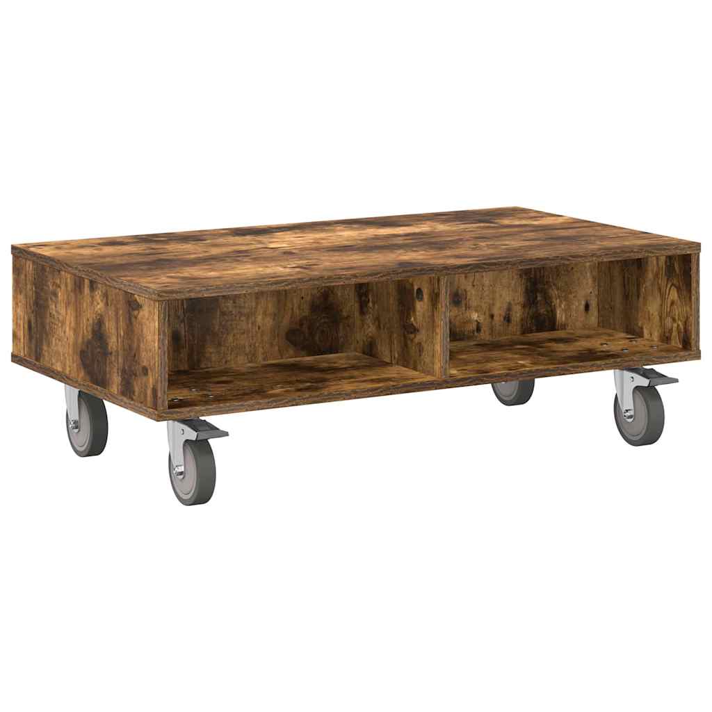 Smoked oak coffee table with wheels 90 x 50 x 30 cm