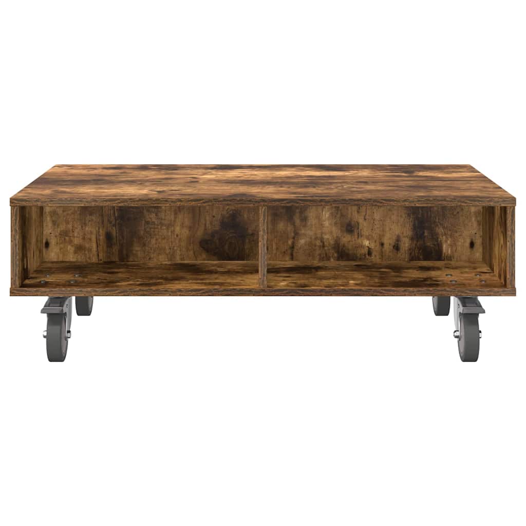 Smoked oak coffee table with wheels 90 x 50 x 30 cm