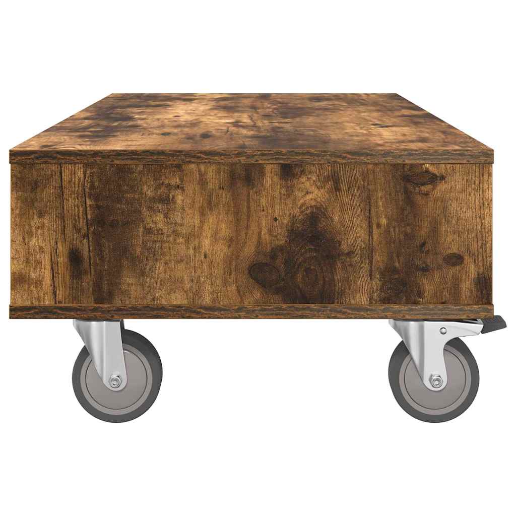 Smoked oak coffee table with wheels 90 x 50 x 30 cm