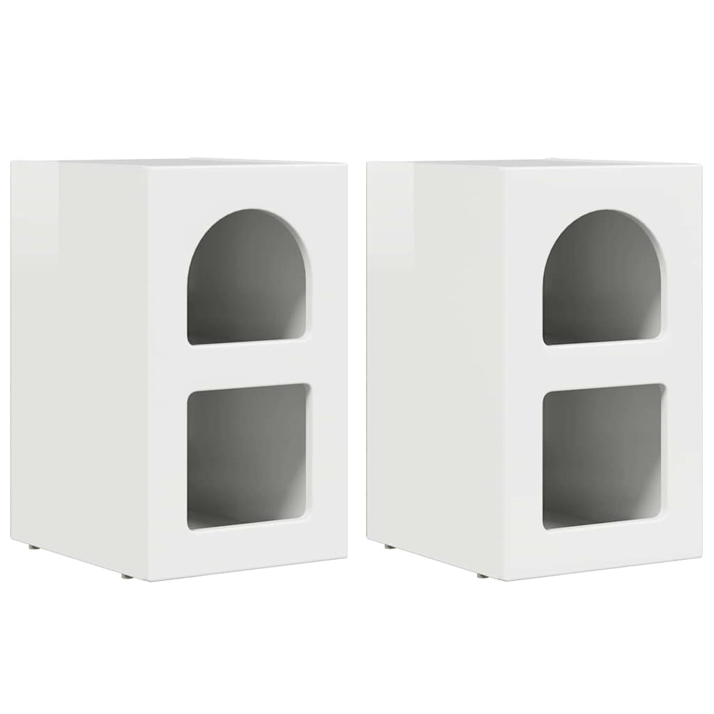 Naktinis staliukas 2 pcs Aukštai blizganti balta