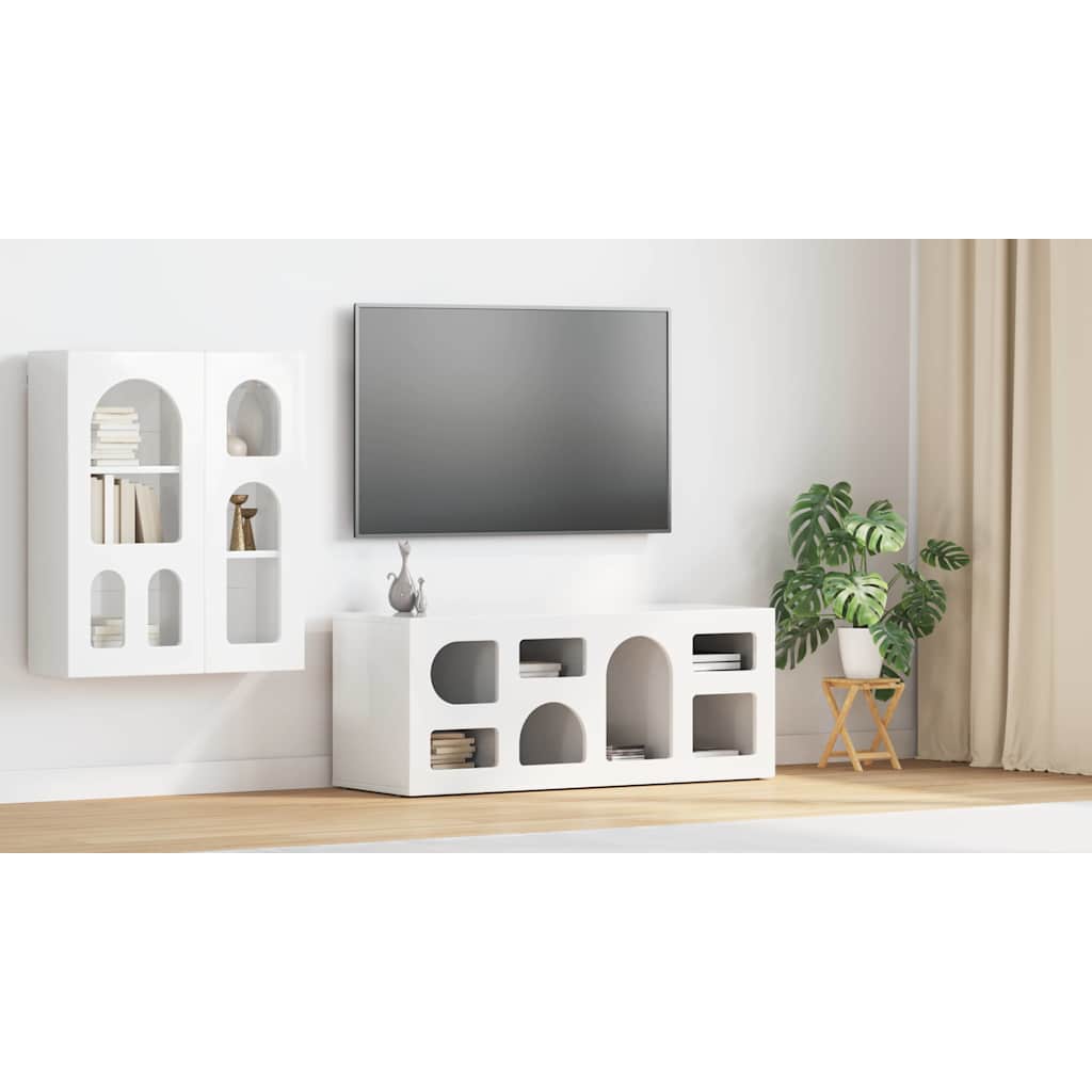 Televizoriaus spintelė Aukštai blizganti balta 100 x 35 x 40 cm