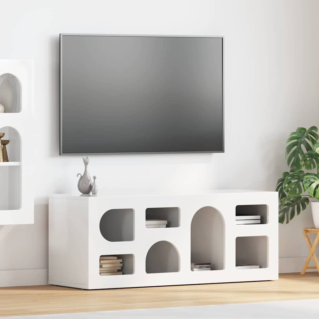 Televizoriaus spintelė Aukštai blizganti balta 100 x 35 x 40 cm