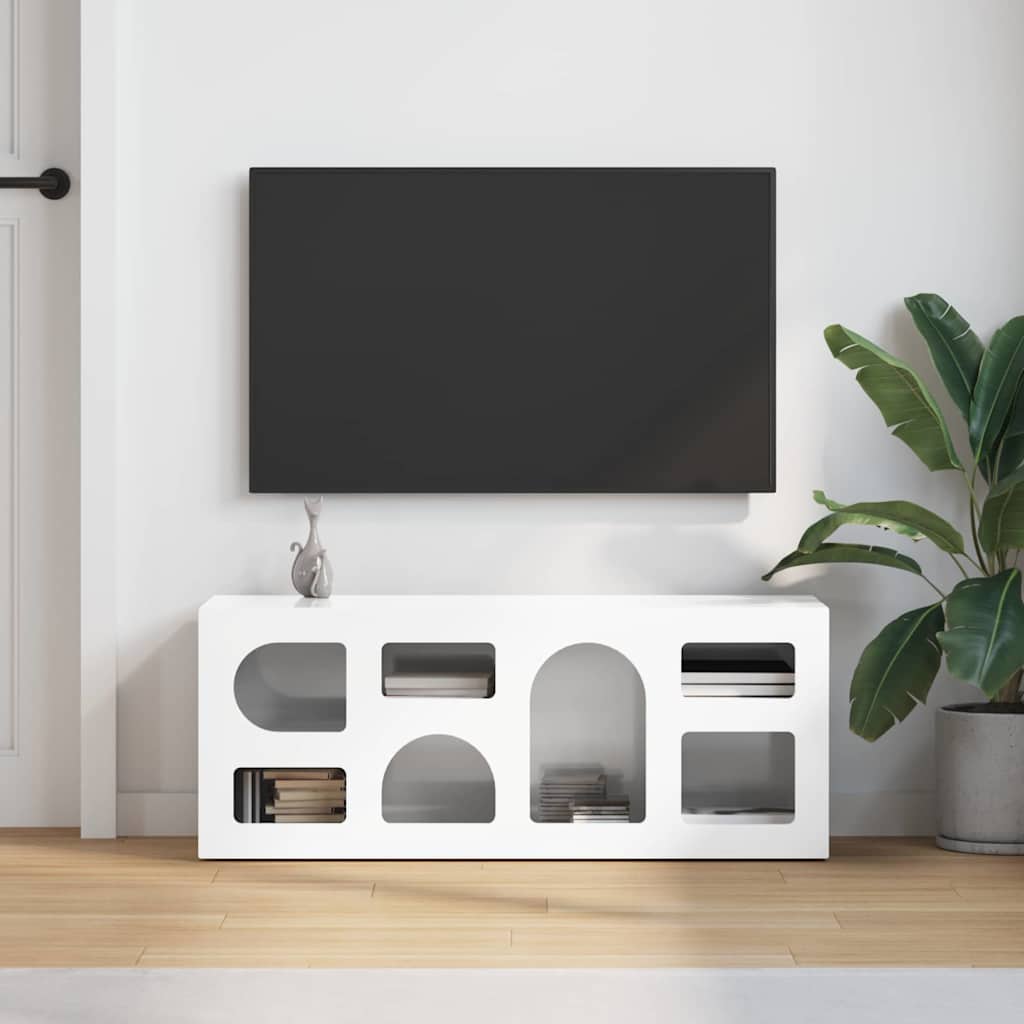 Televizoriaus spintelė Aukštai blizganti balta 100 x 35 x 40 cm