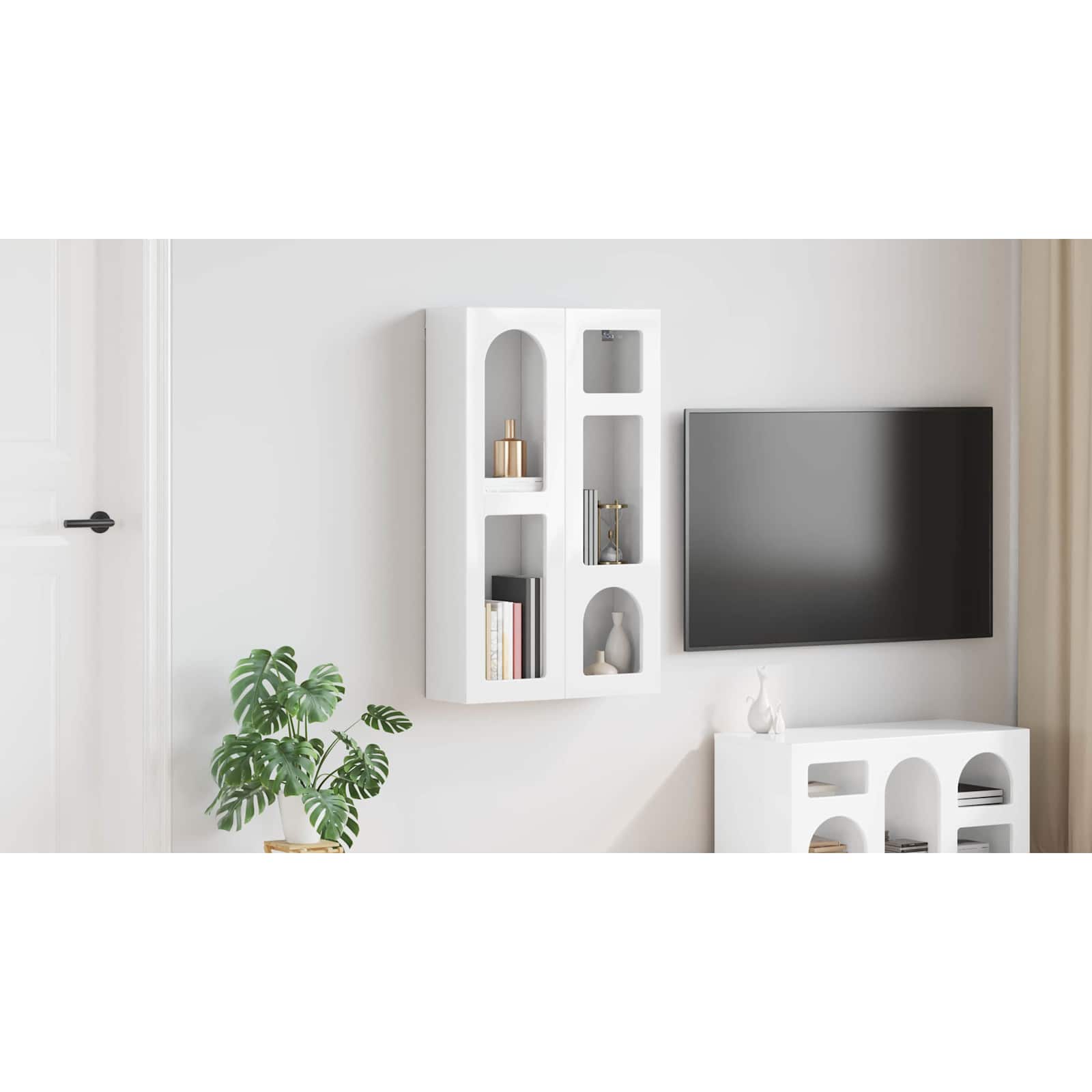 Pakabinama spintelė Aukštai blizganti balta 59 x 20 x 100 cm
