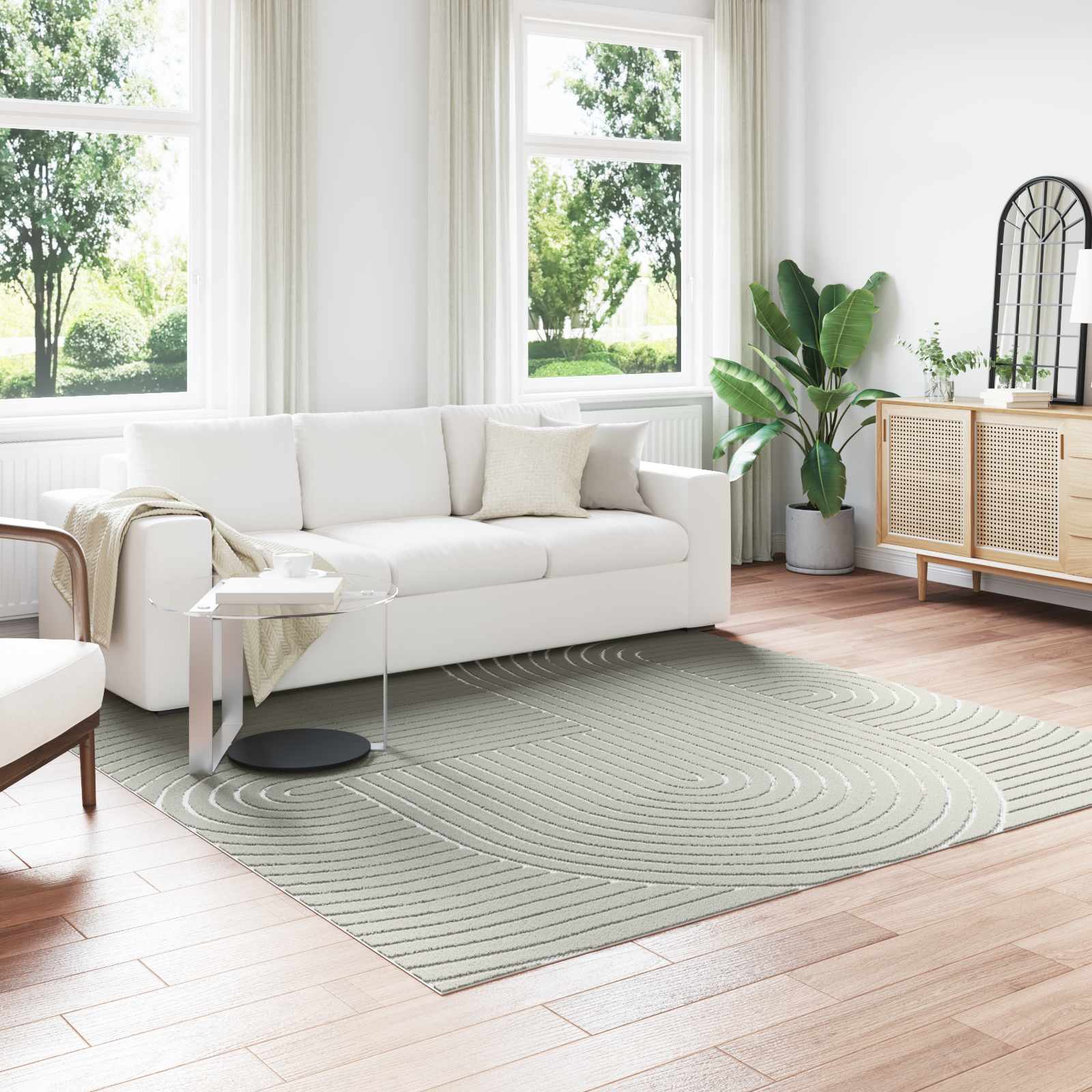 HUARTE Green Zoned Rug 240 x 240 cm Polyester
