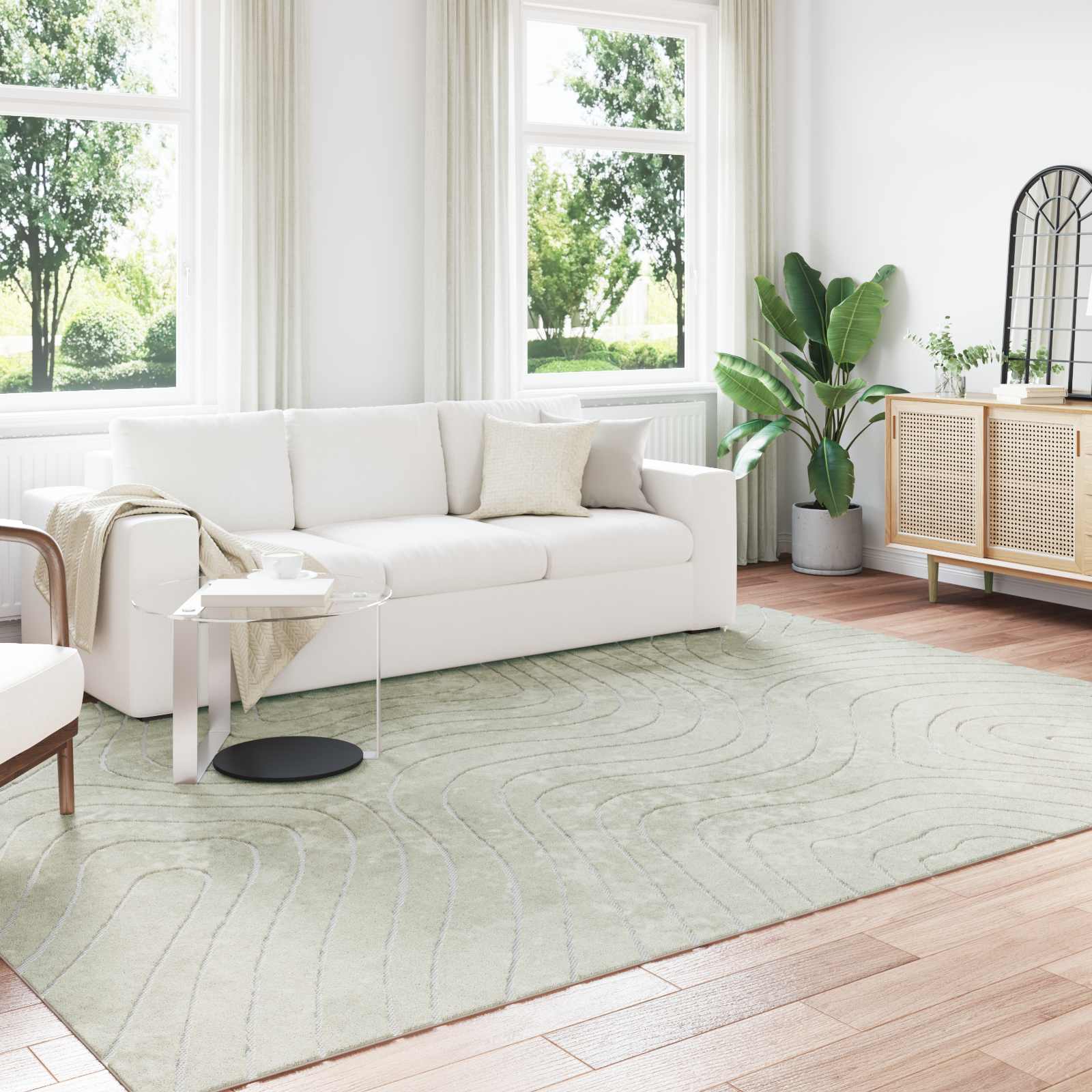 Zoned Rug HUARTE Green 280 x 200 cm Polyester