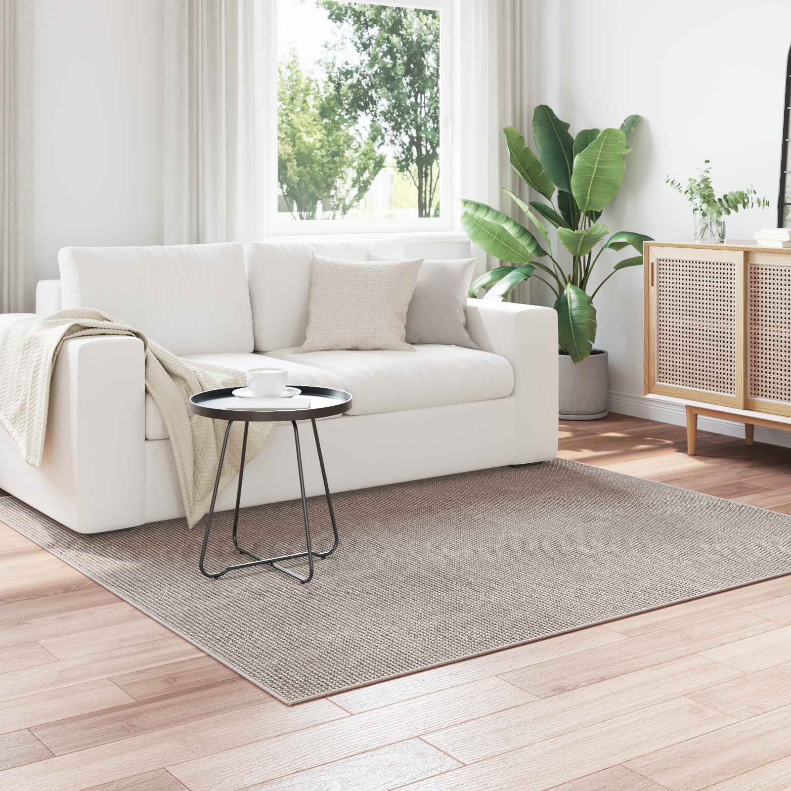 HUARTE Cream and Taupe Zoned Rug 120 x 120 cm