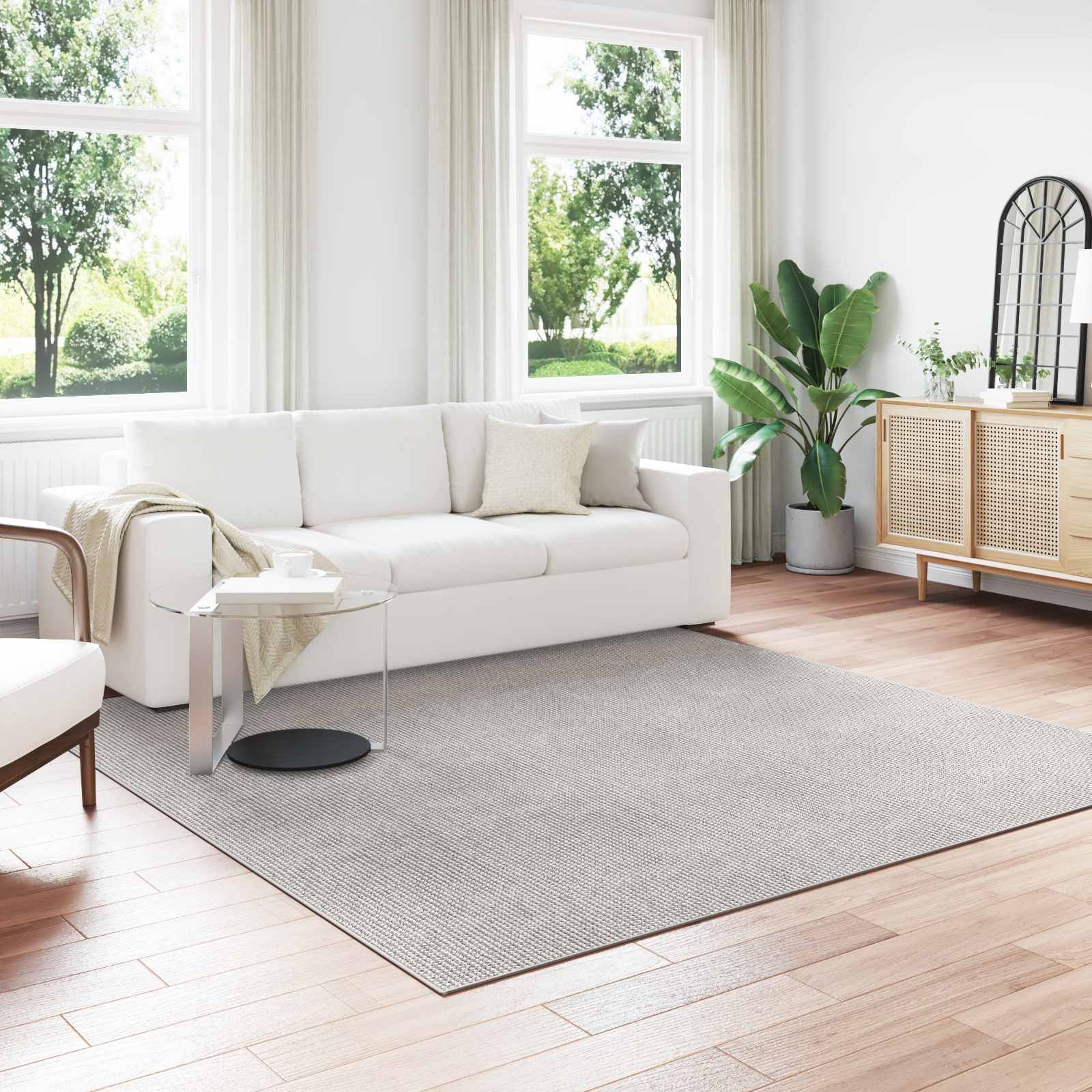 HUARTE Zoned Rug Cream and Grey 240 x 240 cm