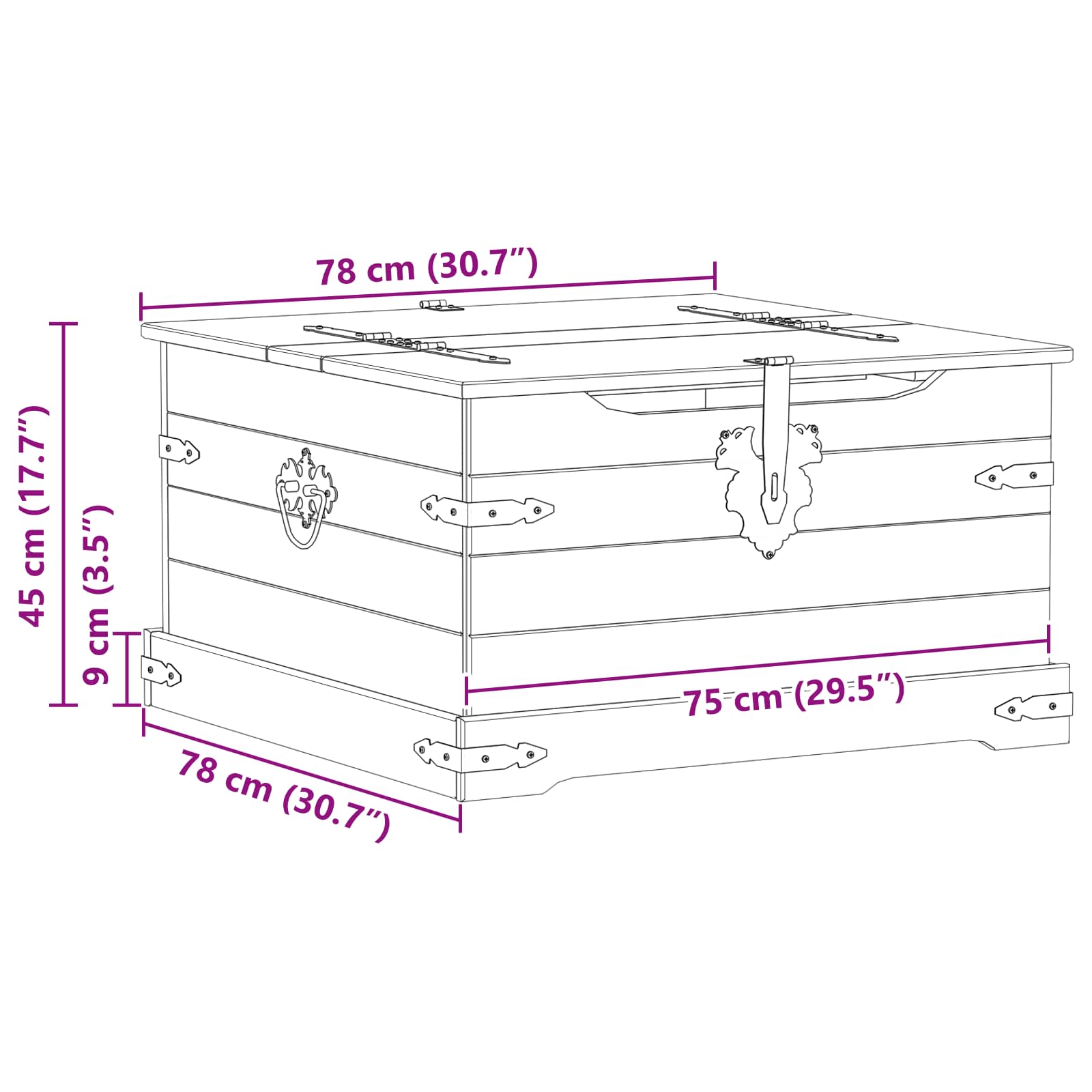 storage box Balta 78 x 78 x 45 cm Kietos pušies mediena
