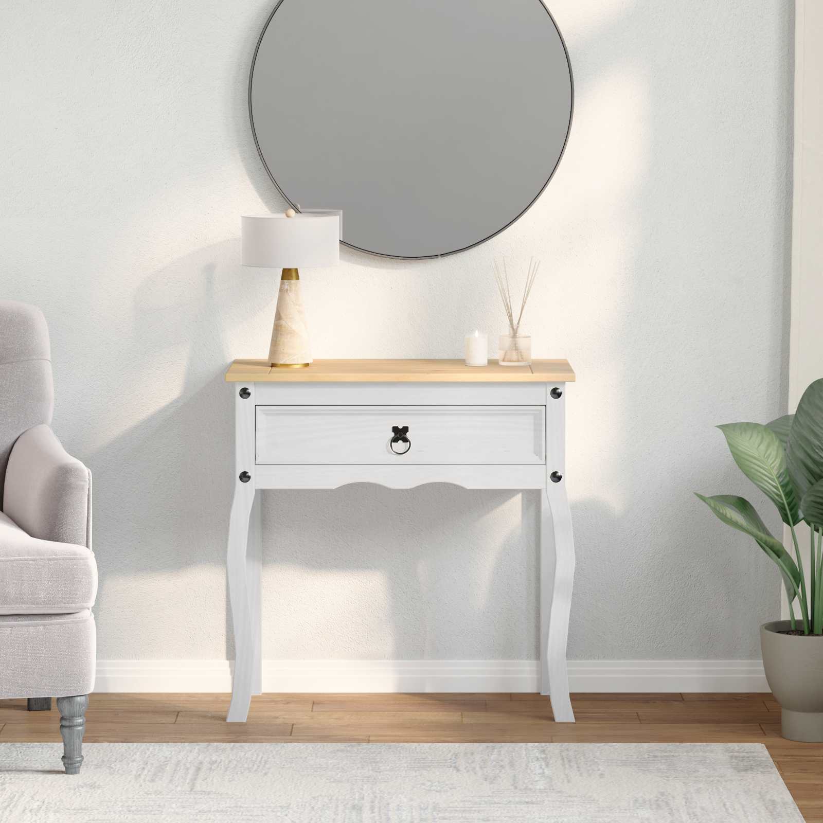 Konsoles galds Balts 73 x 35 x 73 cm Masīva priedes koksne