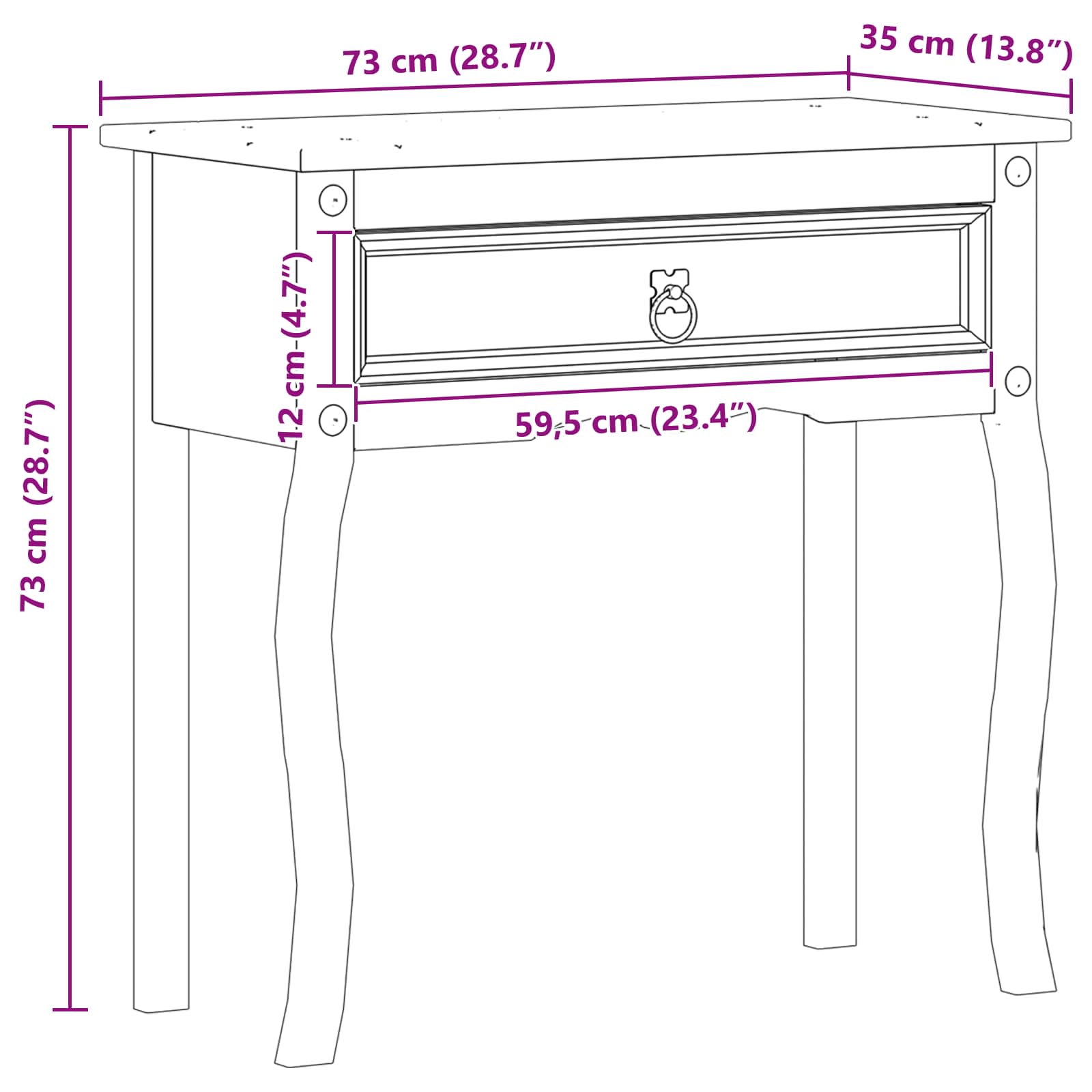 Konsoles galds Balts 73 x 35 x 73 cm Masīva priedes koksne