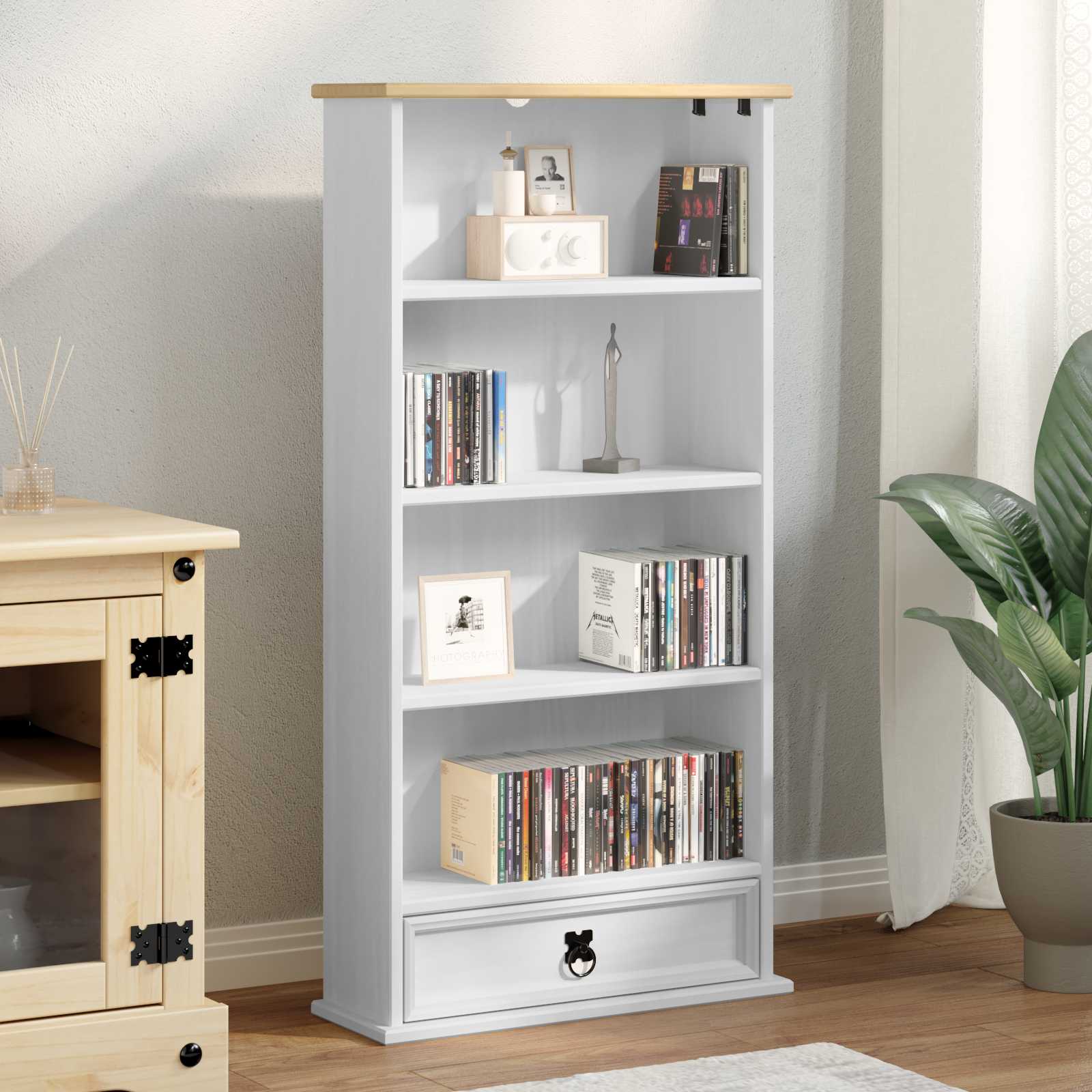CD spintelė Balta 52 x 17.5 x 103 cm Kietos pušies mediena