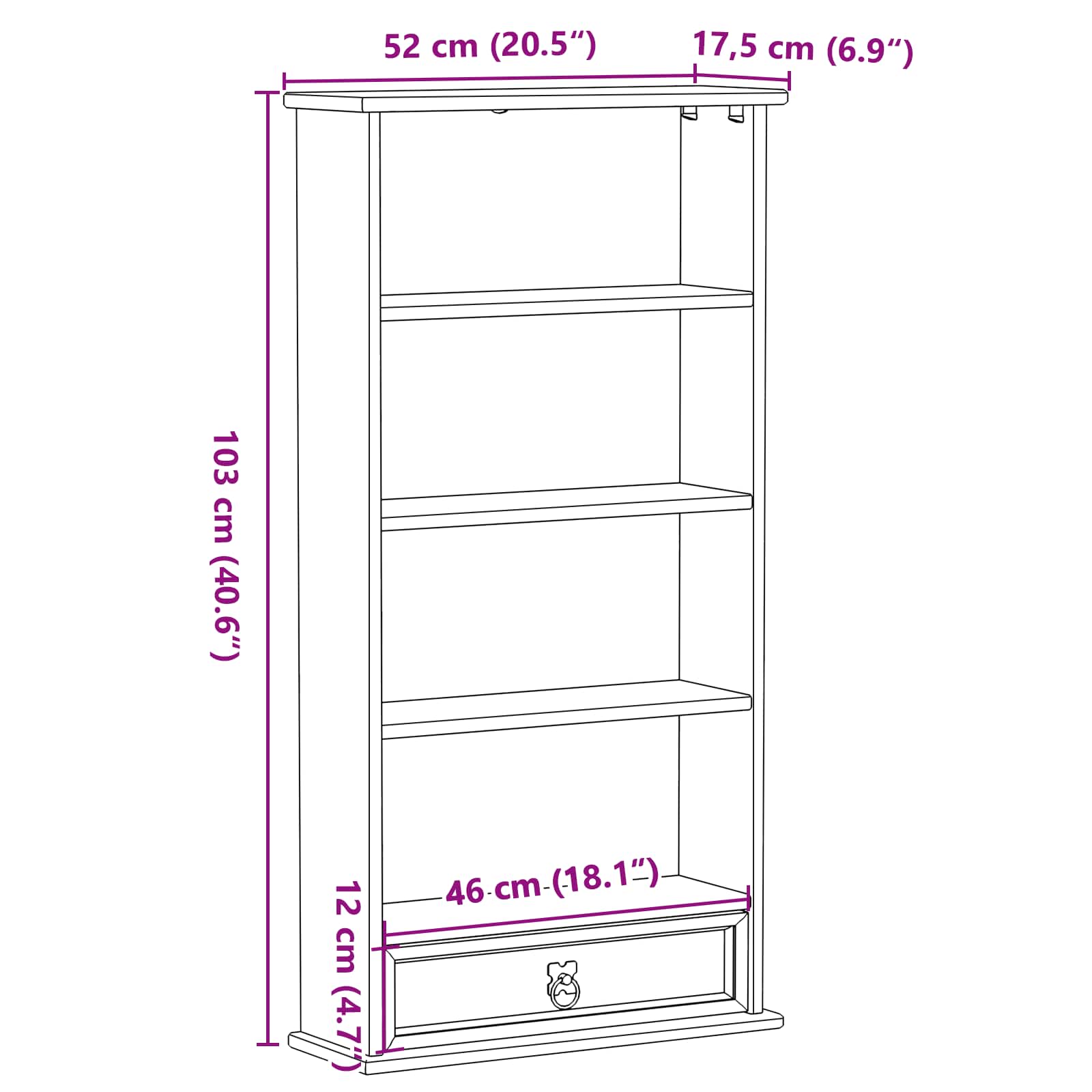 CD spintelė Balta 52 x 17.5 x 103 cm Kietos pušies mediena