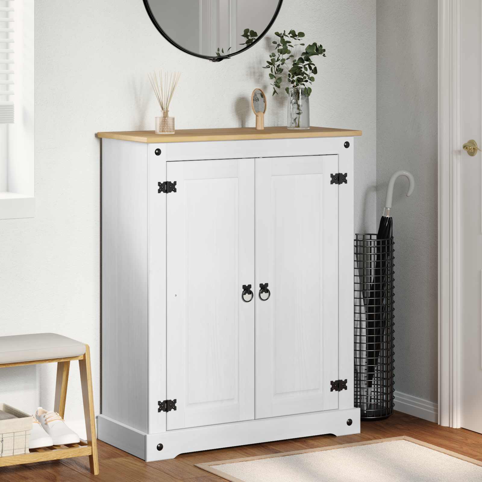 Apavu skapis Balts 86 x 38.5 x 1080 cm Masīva priedes koksne