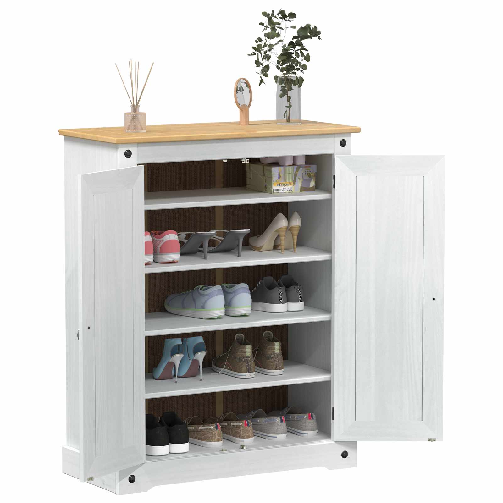 Apavu skapis Balts 86 x 38.5 x 1080 cm Masīva priedes koksne