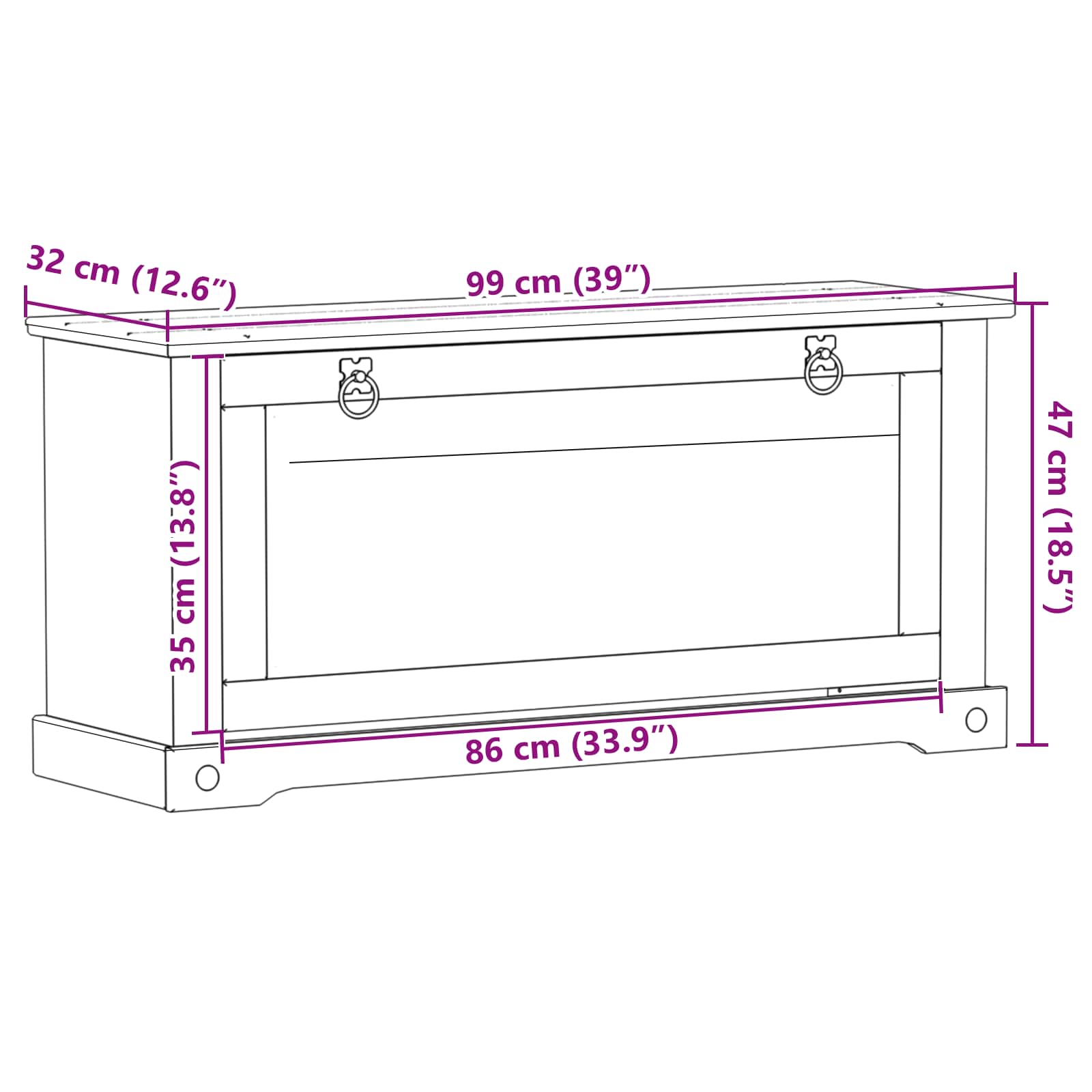 Batu skrynia Corona Balta 99 x 32 x 49 cm Kietos pušies mediena