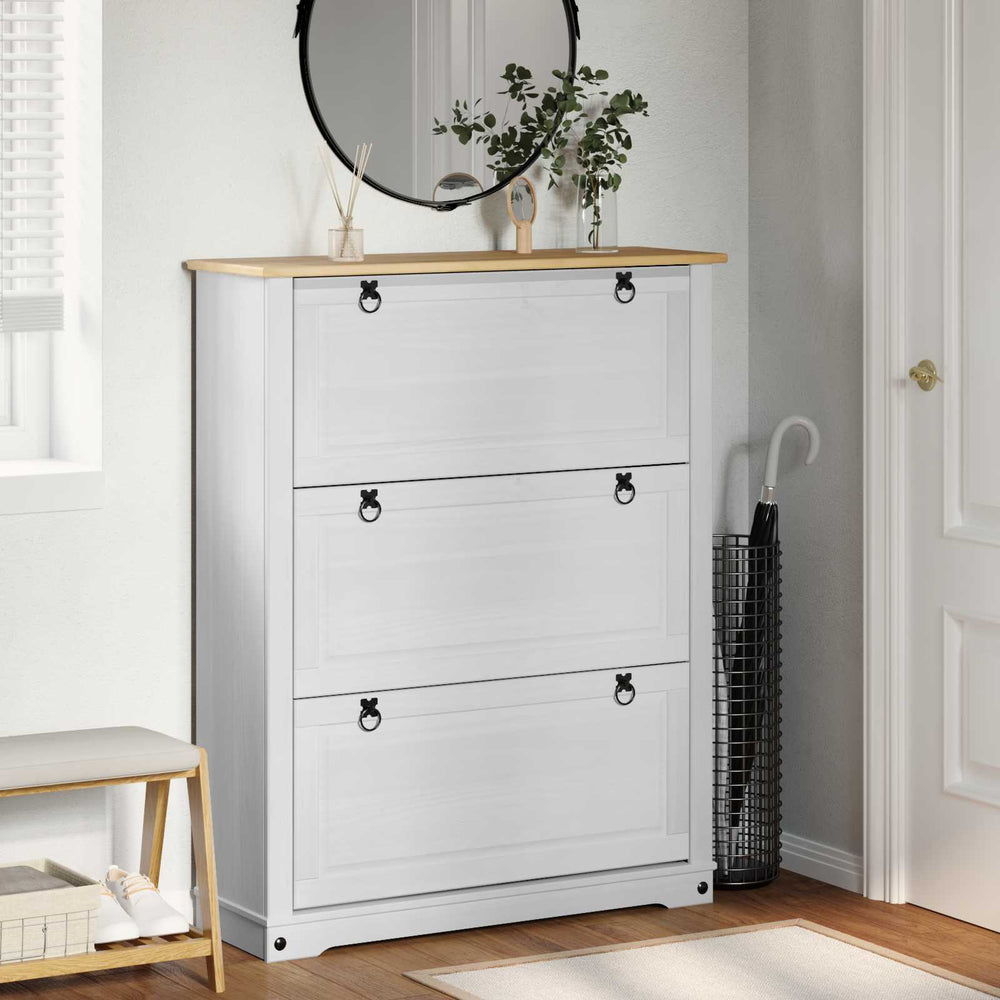 White Corona Shoe Cabinet with Drawer 99 x 32 x 122 cm