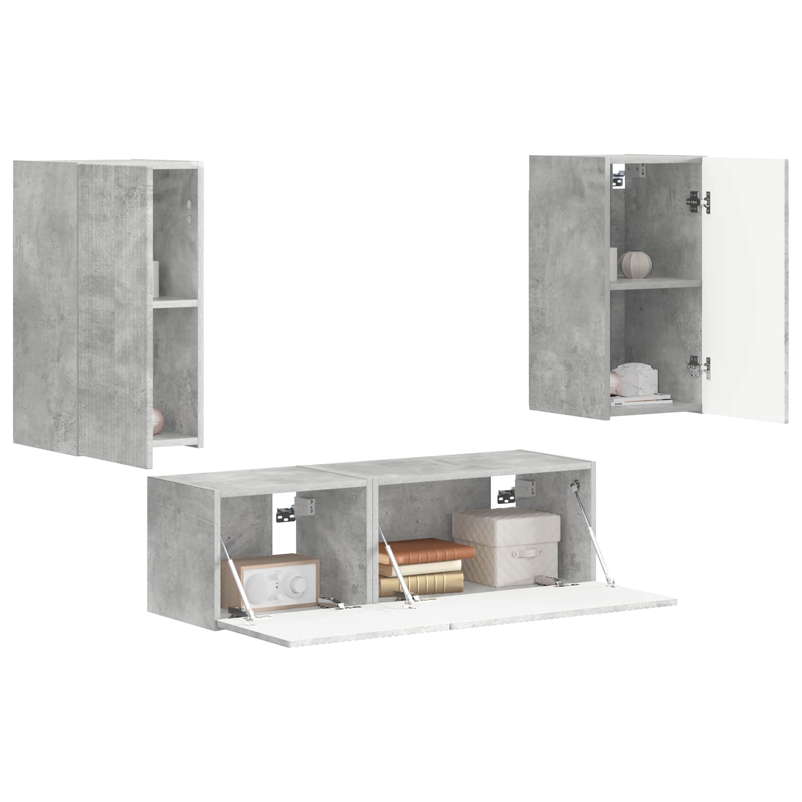 TV sieninio kabineto komplektas 4 pcs Betono pilka