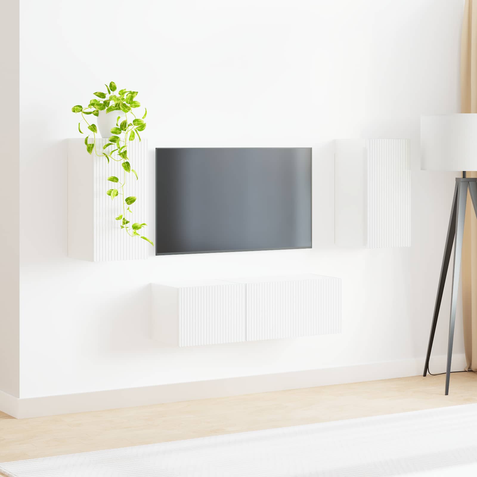 TV sieninio kabineto komplektas 4 pcs Aukštai blizganti balta