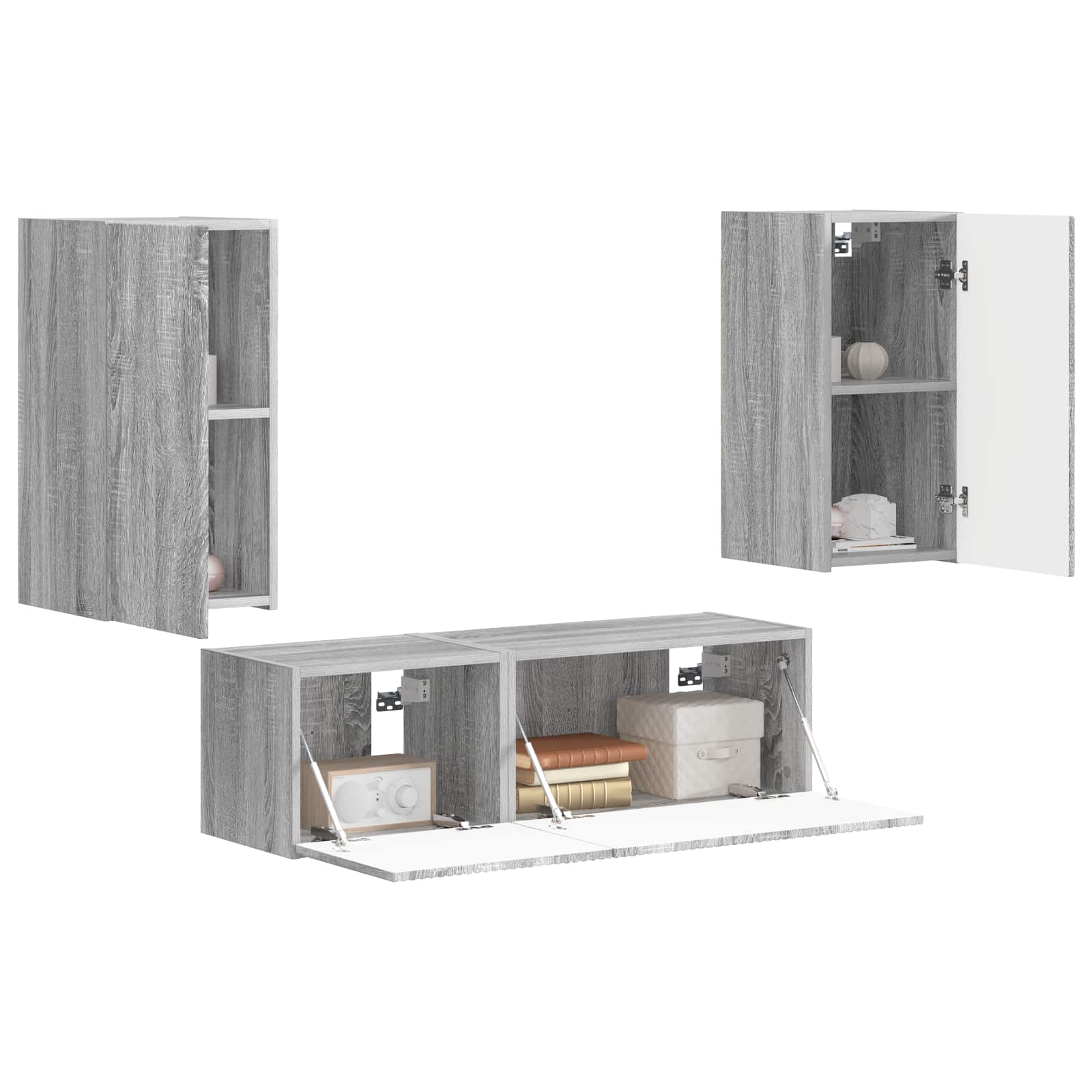TV sieninio kabineto komplektas 4 pcs Pilkas Sonoma