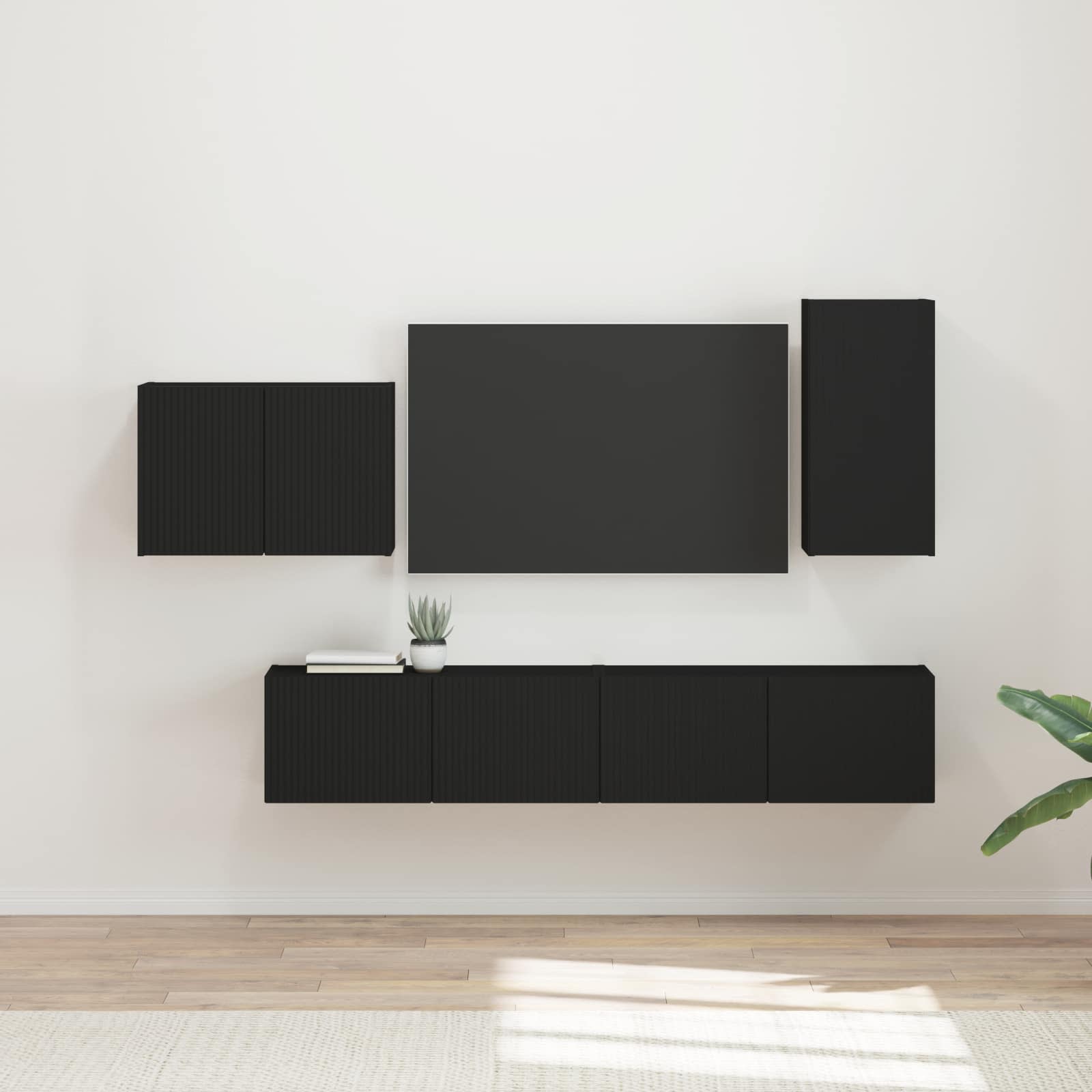 TV sieninio kabineto komplektas 4 pcs Juoda Apdirbta mediena