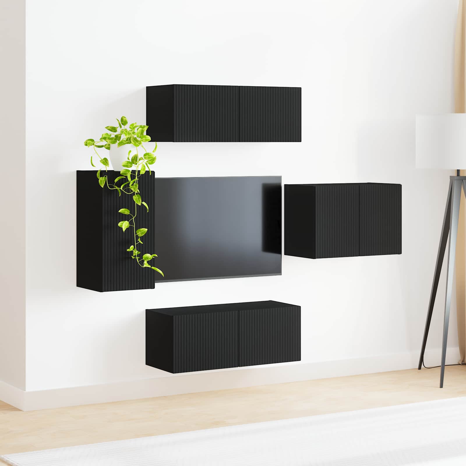 TV sieninio kabineto komplektas 4 pcs Juoda Apdirbta mediena