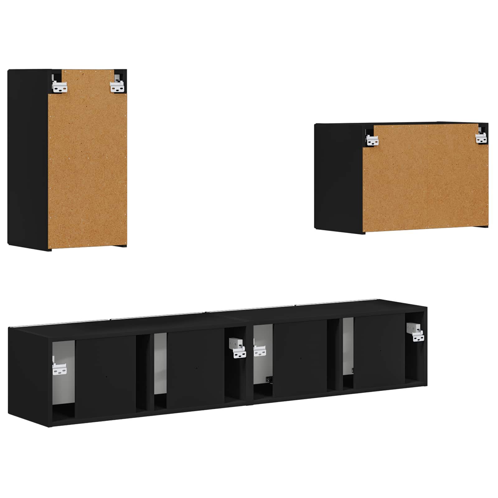 TV sieninio kabineto komplektas 4 pcs Juoda Apdirbta mediena