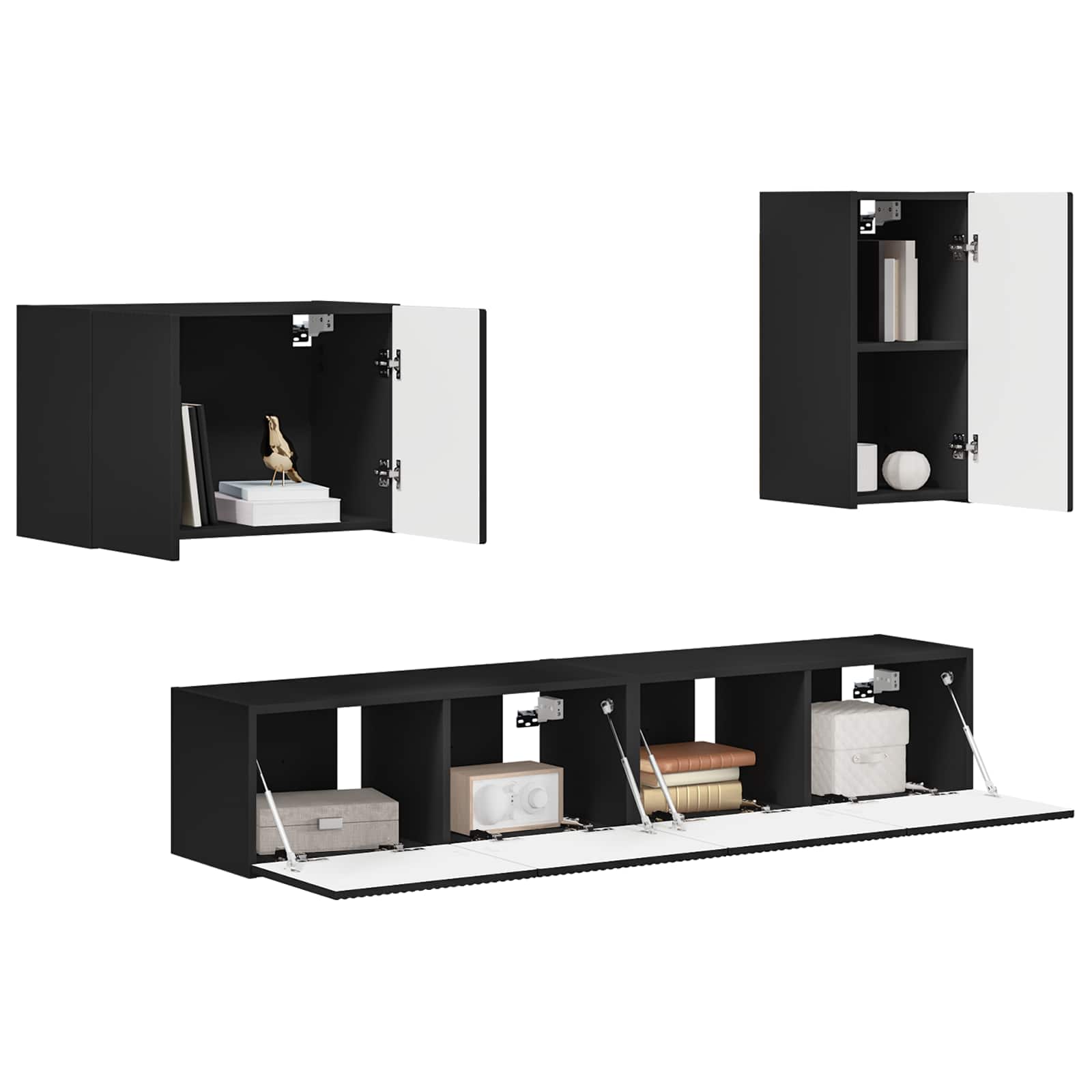 TV sieninio kabineto komplektas 4 pcs Juoda Apdirbta mediena