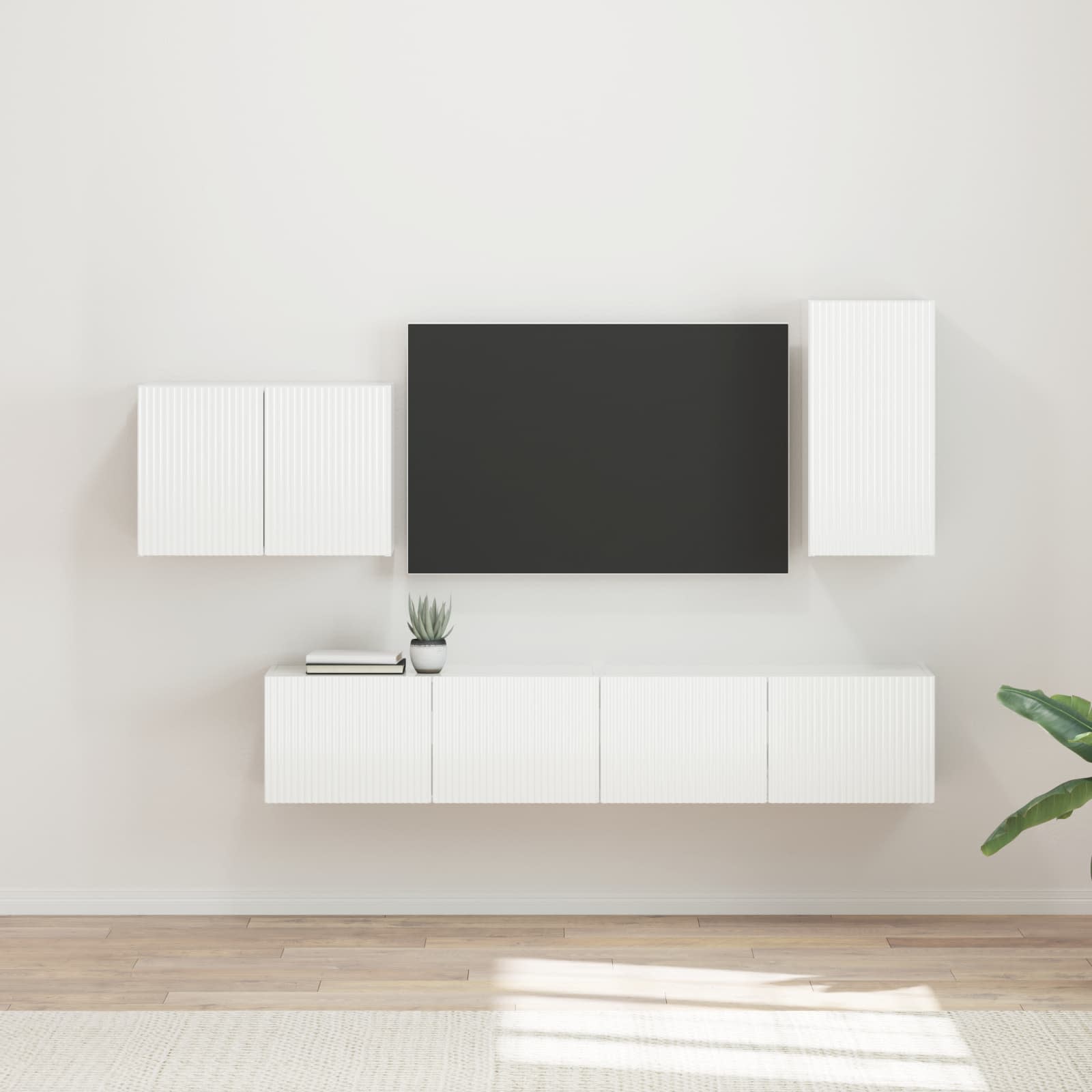 TV sieninio kabineto komplektas 4 pcs Aukštai blizganti balta